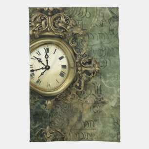 Emerald Green Rustic Steampunk Clock (4) Kitchen Towel