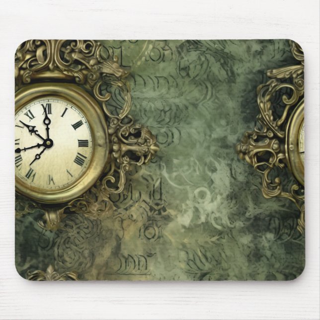 Emerald Green Rustic Steampunk Clock (4) Mouse Pad (Front)