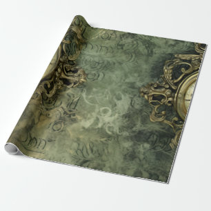 Emerald Green Rustic Steampunk Clock (4) Wrapping Paper