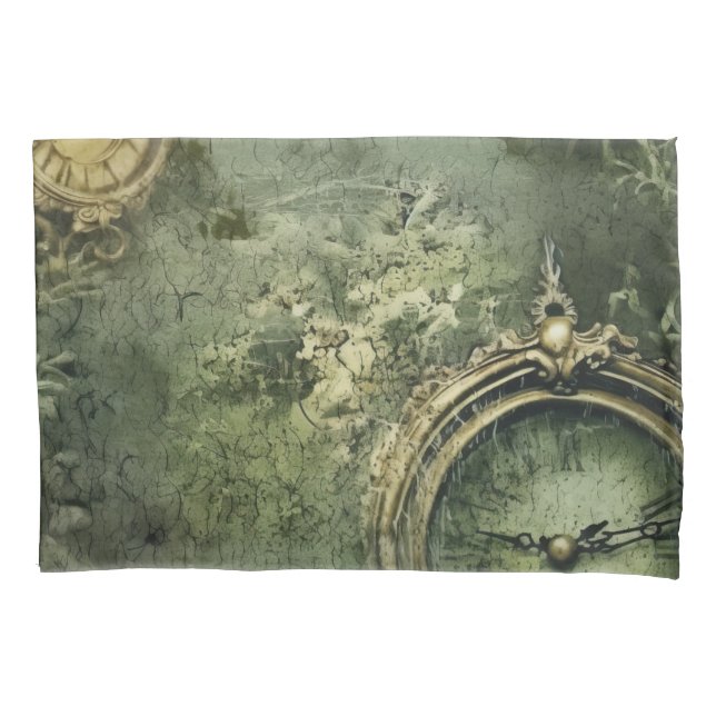 Emerald Green Rustic Steampunk Clock (7) Pillowcase (Front-Left)