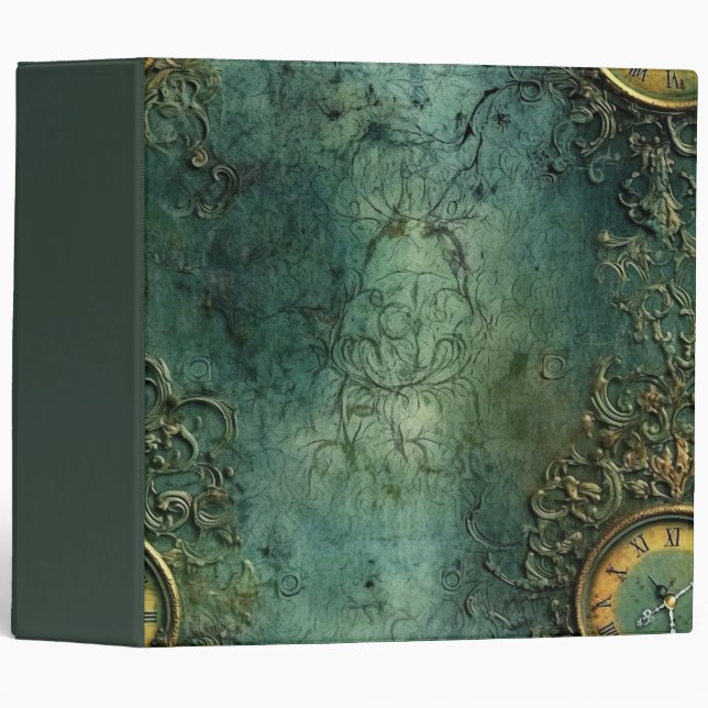 Emerald Green Rustic Steampunk Clock (8) Binder (Front/Spine)