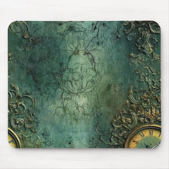 Emerald Green Rustic Steampunk Clock (8) Mouse Pad (Front)