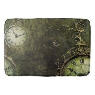 Emerald Green Rustic Steampunk Clock (9) Bath Mat