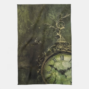 Emerald Green Rustic Steampunk Clock (9) Kitchen Towel