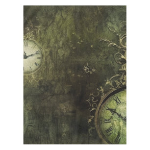 Emerald Green Rustic Steampunk Clock (9) Tablecloth