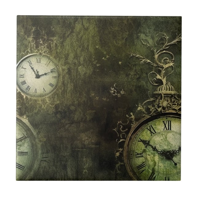 Emerald Green Rustic Steampunk Clock (9) Tile (Front)
