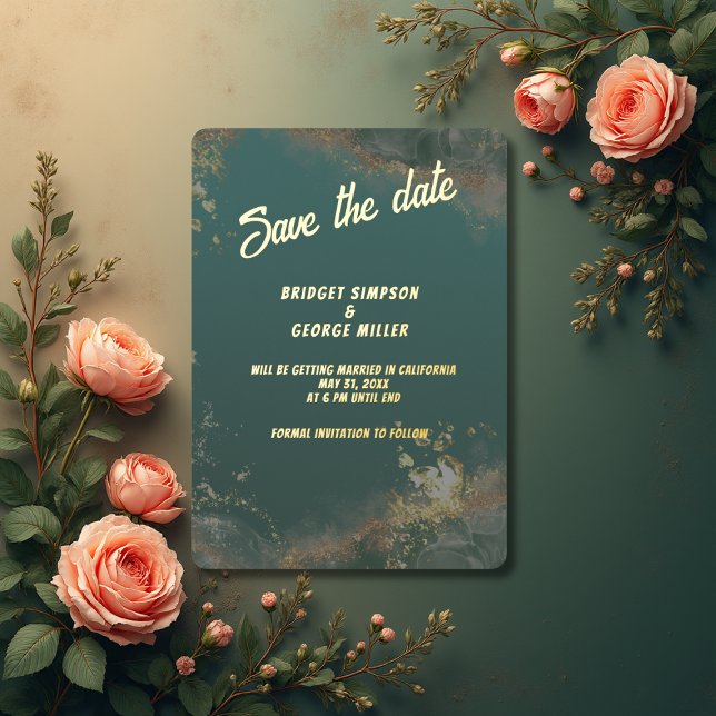 Emerald green save the date gold Foil Invitation (Creator Uploaded)