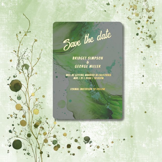 Emerald green save the date gold Foil Invitation (Creator Uploaded)
