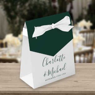 Emerald Green Script Elegant Modern Wedding Favor Box