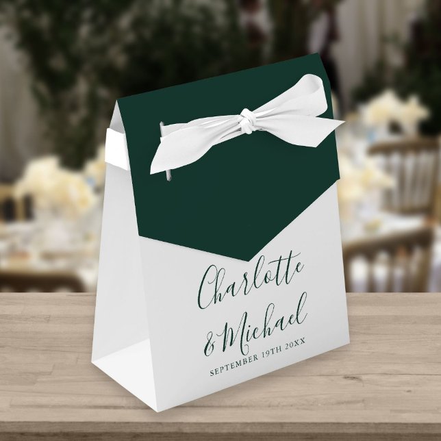 Emerald Green Script Elegant Modern Wedding Favor Box (Creator Uploaded)