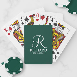 Emerald Green Script Personalized Groomsmen Playing Cards