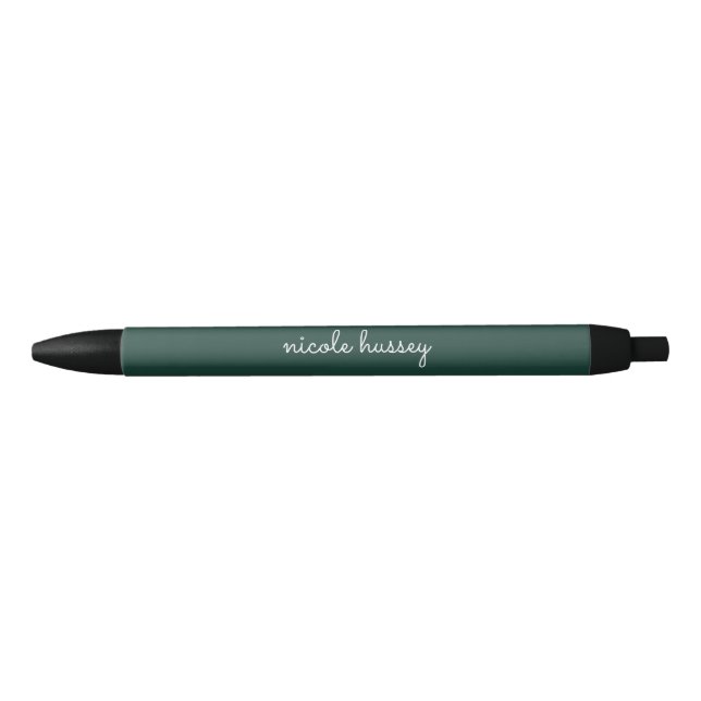 Emerald Green Script  | Stylish Monogram Modern Black Ink Pen (Front)