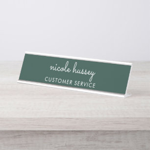 Emerald Green Script Stylish Monogram Modern Desk Name Plate