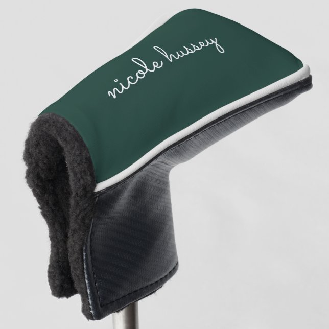Emerald Green Script  | Stylish Monogram Modern Golf Head Cover (3/4 Front)
