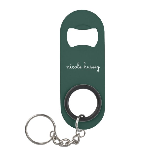Emerald Green Script  | Stylish Monogram Modern Keychain Bottle Opener (Front)