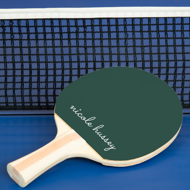 Emerald Green Script  | Stylish Monogram Modern Ping Pong Paddle (Insitu)