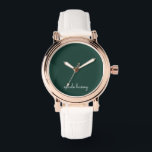 Emerald Green Script  | Stylish Monogram Modern Watch<br><div class="desc">A simple stylish custom monogram design in an casual handwritten in striking monochrome emerald green and white. The monogram can easily be personalized to make a design as unique as you are! The perfect trendy gift or accessory for any occasion.</div>