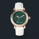 Emerald Green Script  | Stylish Monogram Modern Watch<br><div class="desc">A simple stylish custom monogram design in an casual handwritten in striking monochrome emerald green and white. The monogram can easily be personalized to make a design as unique as you are! The perfect trendy gift or accessory for any occasion.</div>