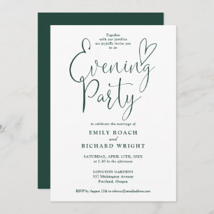  Emerald Green Script Wedding Evening Party Invitation