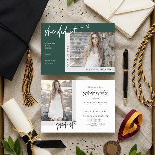 Emerald Green She Did It Grad Photo Invite