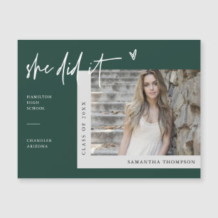 Emerald Green She Did It Graduation Photo Magnet