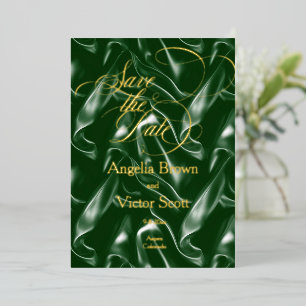 Emerald Green Silk Calligraphy Save the Date