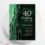 Emerald Green Silver Agate 40th Birthday Invitation<br><div class="desc">Emerald green and silver agate 40th birthday party invitation. Elegant modern design featuring watercolor agate marble geode background,  faux glitter silver and typography script font. Trendy invite card perfect for a stylish women's bday celebration. Printed Zazzle invitations or instant download digital printable template.</div>
