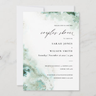 Emerald Green Silver Agate Couples Shower Invite