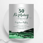 Emerald Green Silver Agate Marble 50th Birthday Invitation<br><div class="desc">Emerald green and silver agate 50th birthday party invitation. Elegant modern design featuring watercolor agate marble geode background,  faux glitter silver and typography script font. Trendy invite card perfect for a stylish women's bday celebration. Printed Zazzle invitations or instant download digital printable template.</div>