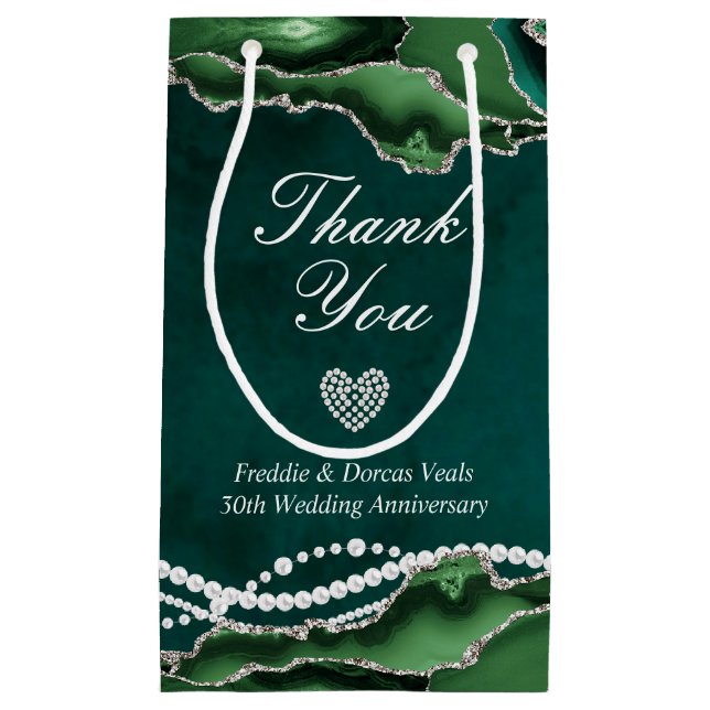 Emerald Green, Silver and Pearl Gift Bag (Front)
