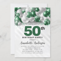 Emerald Green Silver Balloon Glitter 50th Birthday