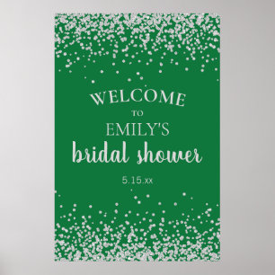 Emerald Green Silver Confetti Bridal Shower Poster