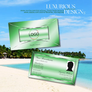 Emerald Green Silver Decor with Logo and Photo Business Card