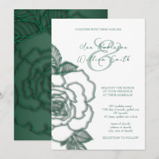 Emerald green Silver Elegant Wedding Invitation