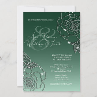 Emerald Green Silver Elegant Wedding Invitation