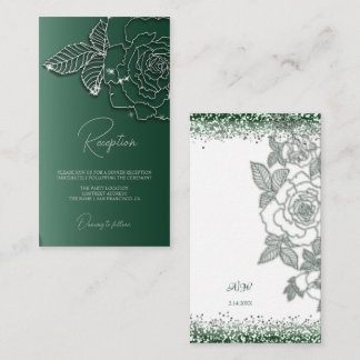 Emerald green Silver floral Elegant Wedding Enclosure Card
