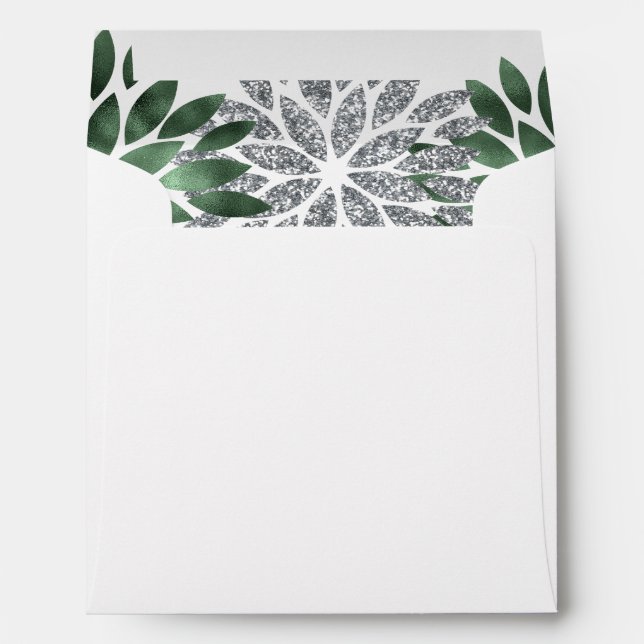 Emerald Green Silver Glitter Christmas Square Envelope (Back (Bottom))