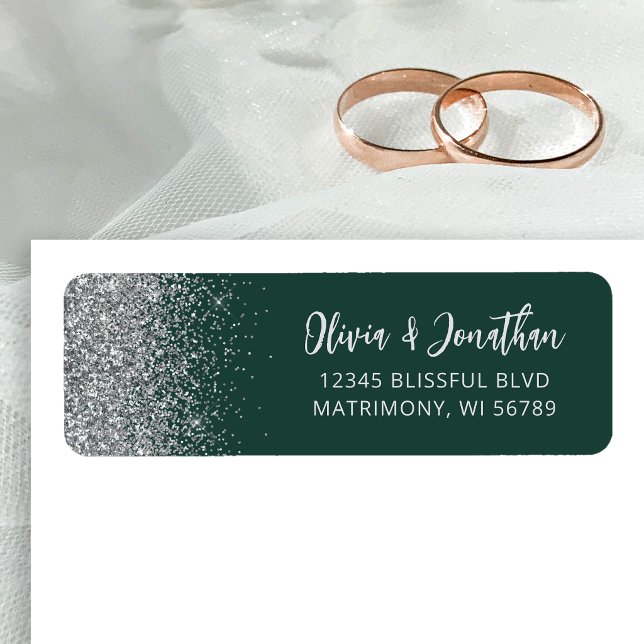 Emerald Green Silver Glitter Wedding Address (Creator Uploaded)