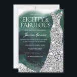 Emerald Green & Silver Gown 80th Birthday Party Invitation<br><div class="desc">Emerald Green & Silver Gown 80th Birthday Party Invitation

Variations to the invitation and matching items in our store</div>