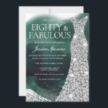 Emerald Green & Silver Gown 80th Birthday Party Invitation<br><div class="desc">Emerald Green & Silver Gown 80th Birthday Party Invitation

Variations to the invitation and matching items in our store</div>