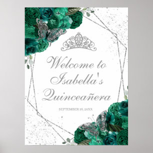 Emerald Green & Silver Tiara Quinceanera  Poster