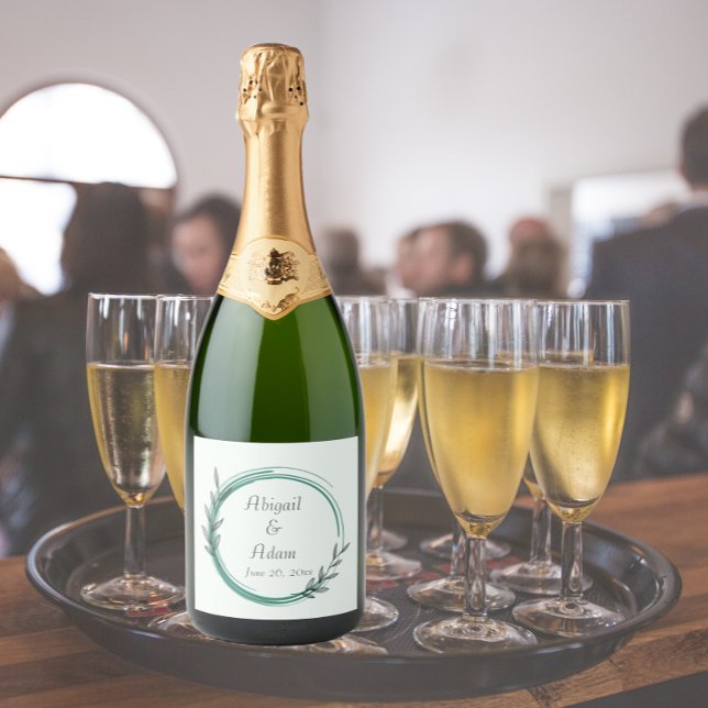 Emerald Green Simple Botanical Wreath Wedding Sparkling Wine Label (In Situ Wedding)