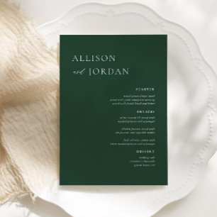 Emerald Green Simple Diner Mariage Menus