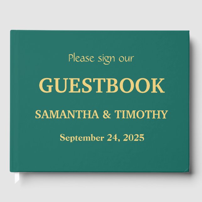 Emerald Green Simple Modern Minimalist Wedding Guest Book (Front)