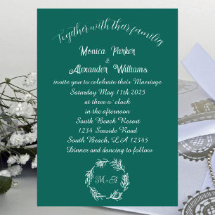 Emerald Green Simple Modern Monogrammed Moody Invitation