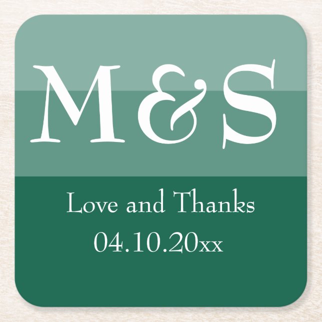 Emerald Green Simple Modern Wedding Square Paper Coaster (Front)