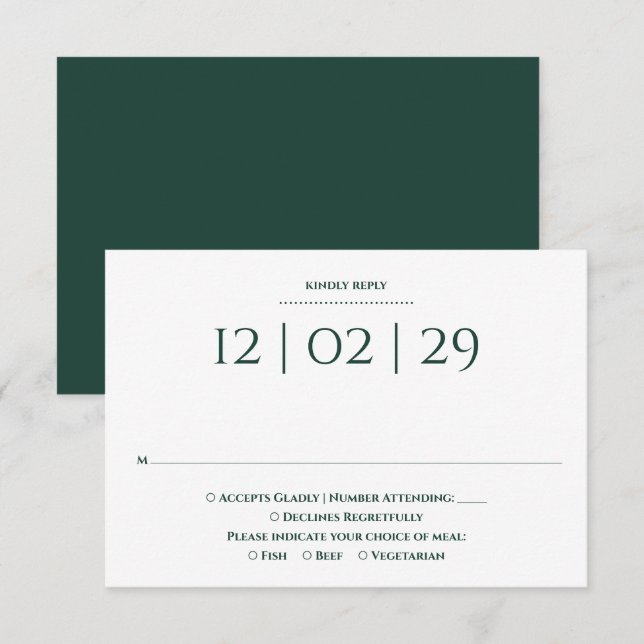 Emerald Green Simple Special Date Wedding RSVP Card (Front/Back)