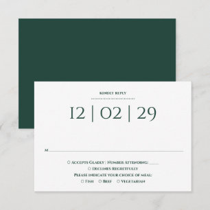 Emerald Green Simple Special Date Wedding RSVP Card