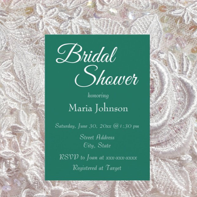 Emerald Green Simple Style Bridal Shower Invitation (In Situ Wedding)