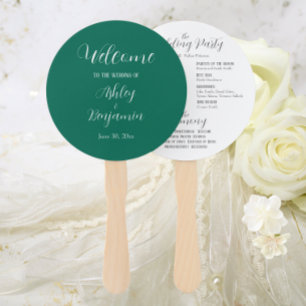 Emerald Green Simple Wedding Ceremony Program Hand Fan